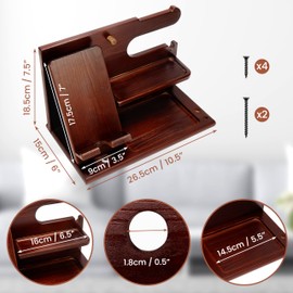 Belle Vous Dark Brown Wooden Docking Station - Bedside Organiser - For Phone, Purses, Watches, Gadget & Keys Storage - Gifts for Men - Accessories for Husband/Father