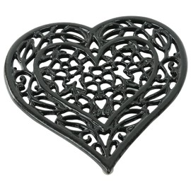 Woodside Decorative Kitchen/Dining Table Heart Shaped Cast Iron Trivet with Rubber Feet, Vintage/Rustic