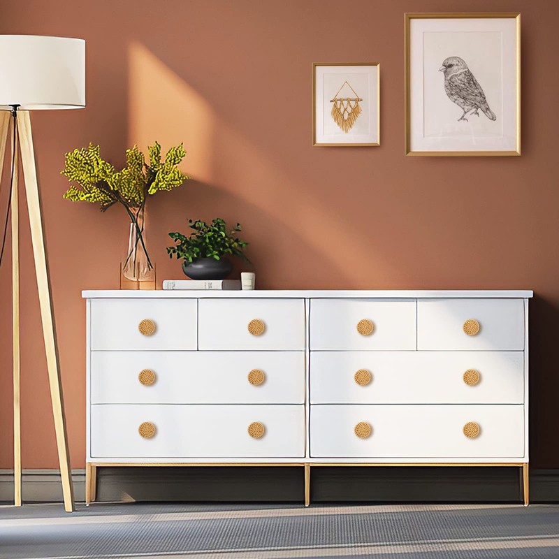 ANPHSIN 24 Pack Boho Rattan Cabinet Dresser Knobs- Durable Beech