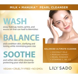 LILY SADO MILK+MANUKA™ Coconut Milk & Manuka Honey Gentle Gel Face Cleanser - Natural Cruelty-Free Facial Wash - Gently Hydrates & Moisturizes - Reduces Pores & Blackheads - for All Skin TypesRemoves Daily Grime, Excess Oil & Blackheads that Cause Acne -