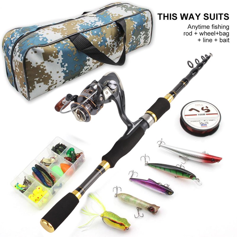 Fishing Rod Kit Carbon Fiber Telescopic 1.8m Fishing Pole and
