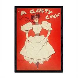 Nacnic Vintage poster girl with dress. Leaves for interior decoration with classic and antique advertising pictures. Painting retro decor A3