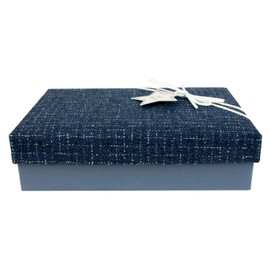 Emartbuy Gift Box, 33.5 x 25 x 11.5 cm, Blue Box with Textured Fabric Blue Lid and Decorative Ribbon