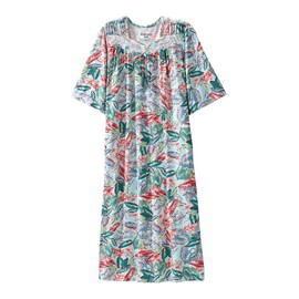 Women's Open Back Adaptive Lace Trim Nightgown - No Peek Hospital Gown for Seniors - Millie Floral SMA