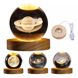 GOGOX Lampara De Noche Led 3d Galaxia Bola Cristal, Sistema Solar
