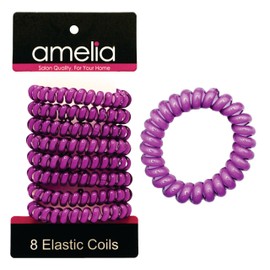 8 Smooth Elastic Hair Coils, 2in Diameter, Medium Size, Magenta Color, Gentle on Hair, Stong Hold and Minimizes Dents and Creases!