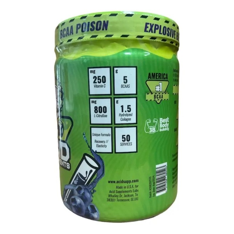 BCAA Poison Acid Blueberry Aminoácidos en Polvo Con Colágeno 500g