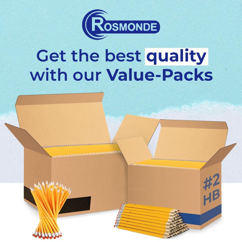 Rosmonde 1250 Bulk Yellow Pencils, Pre Sharpened #2 HB, Easy