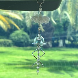 CASONA Beach Car Charm,Cute Car Rearview Mirror Hanging Decor,Handmade Blue Jellyfish Cloud Rearview Mirror Ornament,Girly Vehicle Ocean Themed Accessories for Women