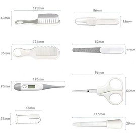 Baby Grooming Kit, Infant Safety Care Set with Hair Brush Comb Nail Clipper Nasal Aspirator,Baby Essentials Kit for Newborn Girls Boys (Grey White)