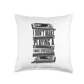 Chromatic Harmonica Accessories Set Beginner Gifts I Don't Make Mistakes When Playing Harmonicist Harmonica Throw Pillow, 16x16, Multicolor