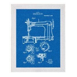 Sewing Machine Patent Art Blueprint Print in a Distressed White Wood Frame (5" x 7") M14974