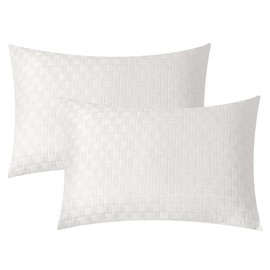 JELLYMONI 2 Pack White Pillowcases King Size, Soft Microfiber Knitted Jacquard Waffle Weave Pillow Covers with Envelope Closure (Pillows are not Included)