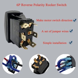 BACAUTOPARTS 12V 20A Blue Backlit DC Motor Reverse Polarity Momentary Rocker Switch 6P (ON)-Off-(ON) DPDT Retactive Toggle Switch for Car Window Electric Trailer Jack Motor RV Fan Winch Snow Blower