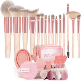 START MAKERS Brochas de Maquillaje, 15Pcs Brochas para Maquillaje con Cosmetiquera para Maquillaje y 19 Piezas Esponja Maquillaje y 1 Limpiador de... 