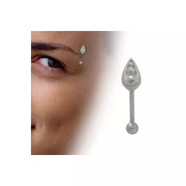 Luxe Modz Straight Barbell 16G Sterling Silver Eyebrow Ring with Clear CZ Gems