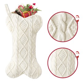 Malier Dog Christmas Stocking, Knit White Christmas Stocking for Dogs, Bone Shape Dog Stocking Christmas Large Pet Stockings Hanging Dog Christmas Stocking for Dogs Cats Pets (Red)