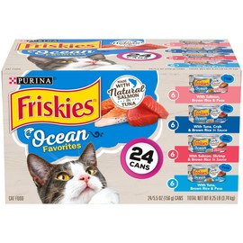 Purina Friskies Natural Wet Cat Food Variety Pack, Ocean Favorites Salmon & Tuna - (24) 5.5 oz. Cans