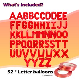 52 Pcs 16 Inch Red Letter Foil Balloons, 2 Sets of A-Z, Mylar Metallic Balloons Banner Alphabet for Graduation New Year eve Birthday Party Valentine's Mother's Day Decorations