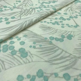 Kt KILOtela - Sold by the Metre from Digitally Printed Linen Fabric - Half Panama 100% Cotton - Width 140 cm - Length Selectable 50 in 50 cm | Leaves and Flowers - Grey, Blue