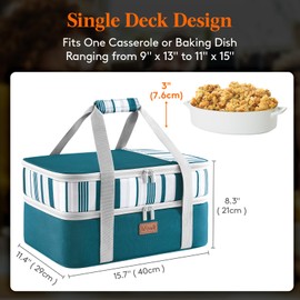 Lifewit Double Decker Insulated Casserole Carrier for Hot or Cold Food, Casserole Dish Carrying Case, Lasagna Holder for Potluck Parties Picnic Cookouts, Fits 9"x13" Baking Dish, Green