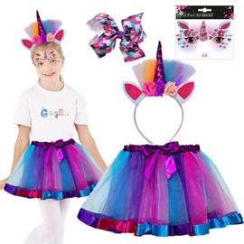 PASLFC Unicorn Costume Princess Set of 4, Unicorn Costume for Children, Unicorn Headband for Girls, Unicorn Cosplay, Unicorn Costumes Children, Tutu Skirt Rainbow for Birthday Party Carnival