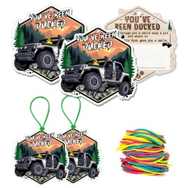 You've Been Ducked Cards, Duck Duck Tags, Ducking Game Cards, Ducked Tags, Rubber Duck for Tag Yellow DCUK and White JP Car Design, with Round Hole and Rubber Bands 50 Pack