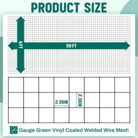 Gisafai 16 Gauge Galvanized Welded Wire Fence 4 ft x 50ft PVC Coated Hardware Cloth, 2.36" x 2.36" Mesh, Heavy Duty Garden Fencing Roll for Chicken, Dog Yard, Deer Cattle & Animal Protection(Black)