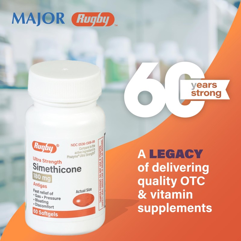 Rugby Ultra Strength Simethicone Gas Relief 180 mg - Maximum