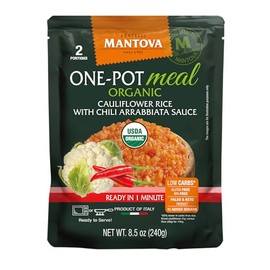 Mantova Organic Spicy Arrabbiata Cauliflower Rice, 8.5 oz. (Pack of 6), Product of Italy, One-Pot Meal, Microwaveable, Ready-in-Minutes, All-Natural, Healthy Rice Alternative, Perfectly Seasoned with a Bold, Spicy Chili Sauce, Ideal for Soups, Stews, Side Dishes, Salads, Bowls, Pasta Alternatives, and More, Gluten-Free, Low-Calorie, Low-Carb, Nutrient-Rich, High-Fiber, Vegan, Paleo, No Artificial Coloring, Flavoring or Preservatives