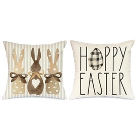 Pack of 2 Easter Cushion Covers, Rabbit, Decorative Cushion Covers, Easter, Linen Cushion Cover, Rabbit Cushion Cover, Easter 45 x 45 cm, Easter Cushion Covers Rabbit for Couch, Bedroom, Living Room,