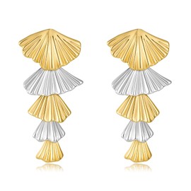 AOLIMI Gold and Silver Shell Dangle Earrings for Women Two Tone Seashell Drop Dangle Earrings Beach Earrings Hypoallergenic Earrings Summer Jewelry