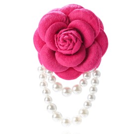 Vintage Camellia Pearl Tassel Brooches Bracelet Bohemian Pearl Safety Pins Bracelets Flower Hairpin Headpieces Shawl Pins Dainty Elegant Lapel Pin Wedding Party Dress Accessories for Women (Rose Red)