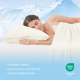 Cozy Bliss Cooling Pillow Cases for Hot Sleepers, King Size Set of 2, Pillowcases for Hair and Skin, Soft & Silky Pillow Covers with Envelope Closure,Gift, Off-White, 20x36 Inches