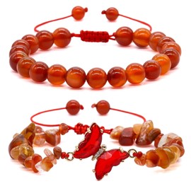 Carnelian Crystal Beads Butterfly Bracelets for Women, Natural Gemstone Beaded Bracelets Butterfly Charms Jewelry for Christmas Valentine's Day Birthday Mother's Day Gifts (Carnelian)