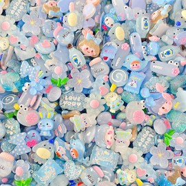 50 Pcs Random Slime Charms Bulk DIY Craft Making Resin Making Resin Flat Back Slime Making Supplies for DIY Scrapbooking Crafts (Blue)
