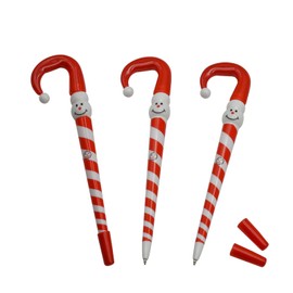 Maydahui 12PCS Candy Cane Shaped BallPoint Pen Christmas Snowman Umbrella Pens Blue Ink Design for Christmas Party Stationery Supplies