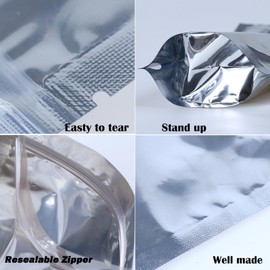 500-Pack Reclosable Small Mylar Bags for Food Storage 5.9" x 8.7" Stand Up Pouch Bags in Bulk Resealable Smell Proof Aluminum Silver Foil Bags with Clear Window