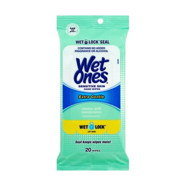 Wet Ones Anti-Bacterial Hand Wipes 20 Count (10 Pieces) Extra-Gentle
