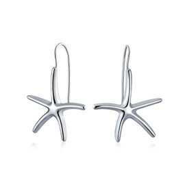 Fashion Nautical Tropical Beach Large Starfish Dangle Drop Threader Earrings For Women Fish Hook Wire Silver Plated