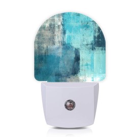 Axxitude Abstract Painting Turquoise Grey Night Lights Plug into Wall for Girls Boys Room,Night Light LED Lamp Dusk to Dawn Sensor Round Lamp for Bedroom Bathroom Hallway Home Wall Decor Nightlight