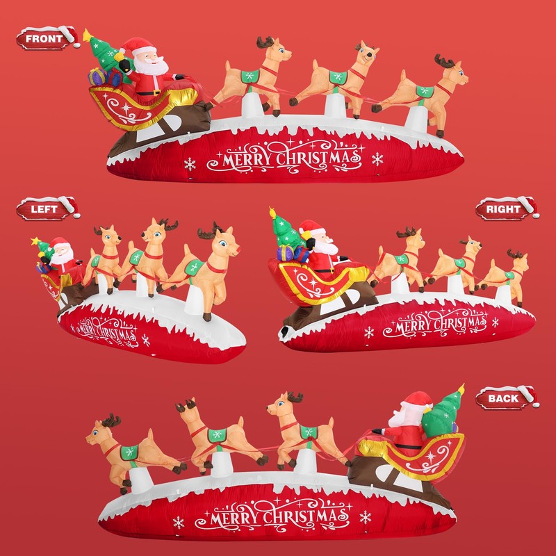ZPISF 10 FT Santa Sleigh with Reindeer Christmas Inflatables Outdoor