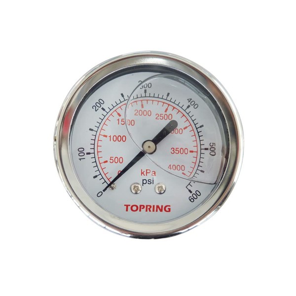 TOPRING 55.743 Glycerine-Filled Stainless Steel (Brass Internals) Air Pressure Gauge,