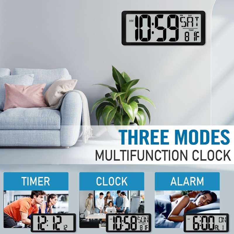 TXL 14.2"" Large Digital Wall Clock Battery Operated, Digital Clock