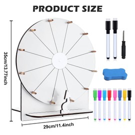 PORFOYO 30cm Großes Glücksrad Set, Glücksrad Zum Drehen Mit Ständer Und Markierstift, Hölzernes Glücksrads, Glücksrads Zum Selbstgestalten, Löschbares Glücksradspiel Für Party Schule Familie (Weiß)