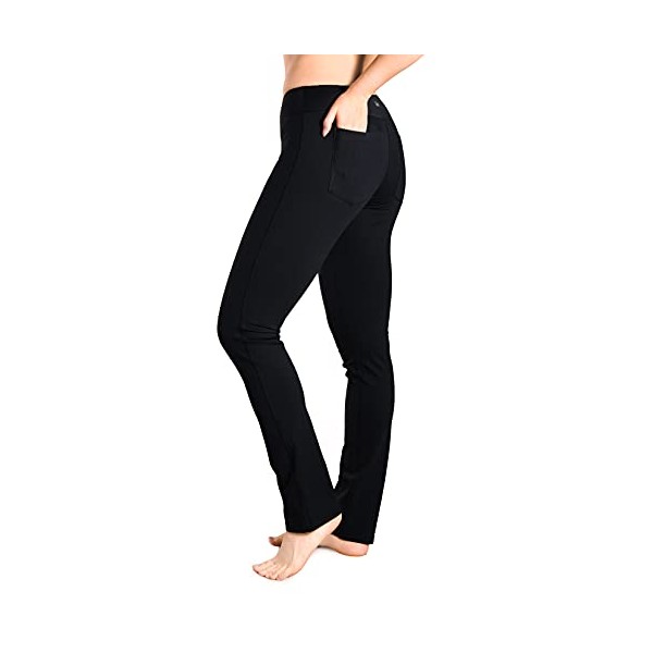 Yogipace, 2 Back Pockets, 27"/29"/31"/33"/35"/37", Petite/Regular/Tall Women's Straight Leg Yoga Pants,35",Black,Size XXL