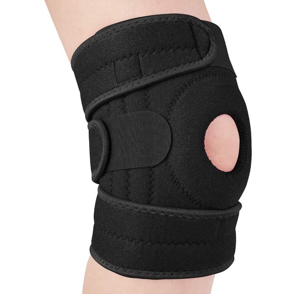 HOKIAMCN Knee Support with Open-Patella Design for Joint Pain, Sports, Injury Rehabilitation, Knee Brace Adjustable and Breathable for Men Woman with SBR Pad and 3 Straps (Black)