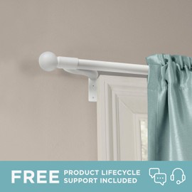 Curtain Rods for Windows 18 to 48 Inches, Adjustable Single Decorative Café Rod, Easy to Install Window Curtain Rod with Perfect Leveling and No Measuring, with Round Finials, White