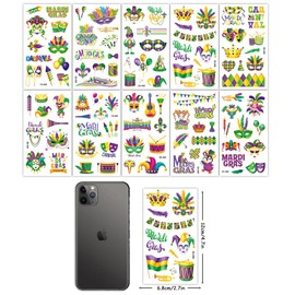 Mardi Gras Tattoos Temporary,10 Sheets Mardi Gras Party Favor Tattoo Sticker for Mardi Gras Decoration, Carnival, Parade Masquerade Party Supplies