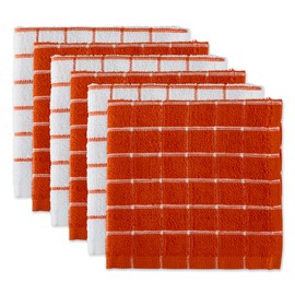 DII 100% Cotton, Machine Washable, Ultra Absorbant, Basic Everyday 12 x 12 Terry Kitchen Dish Cloths, Windowpane Design, Set of 6- Spice